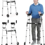 OasisSpace Folding Standard Walker | 5" Wheels, Removable Padded Armrests & Support