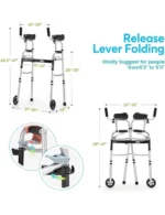 OasisSpace Folding Standard Walker | 5" Wheels, Removable Padded Armrests & Support - Image 2