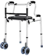 Heavy-Duty Folding Walker with Seat & Wheels | Auto-Brake, 390lb Capacity