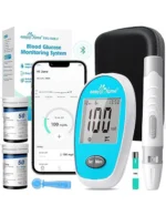 Easy@Home Wireless Glucose Monitor Kit - Blood Sugar Testing Kit with Free App GlucoseEase Includes 100 Glucometer Strips and 100 Blood Lancets, Large Display Diabetes Testing Kit